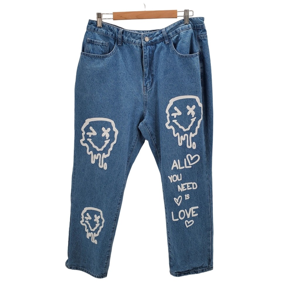 Blue Graphic Women Jeans Size XL
